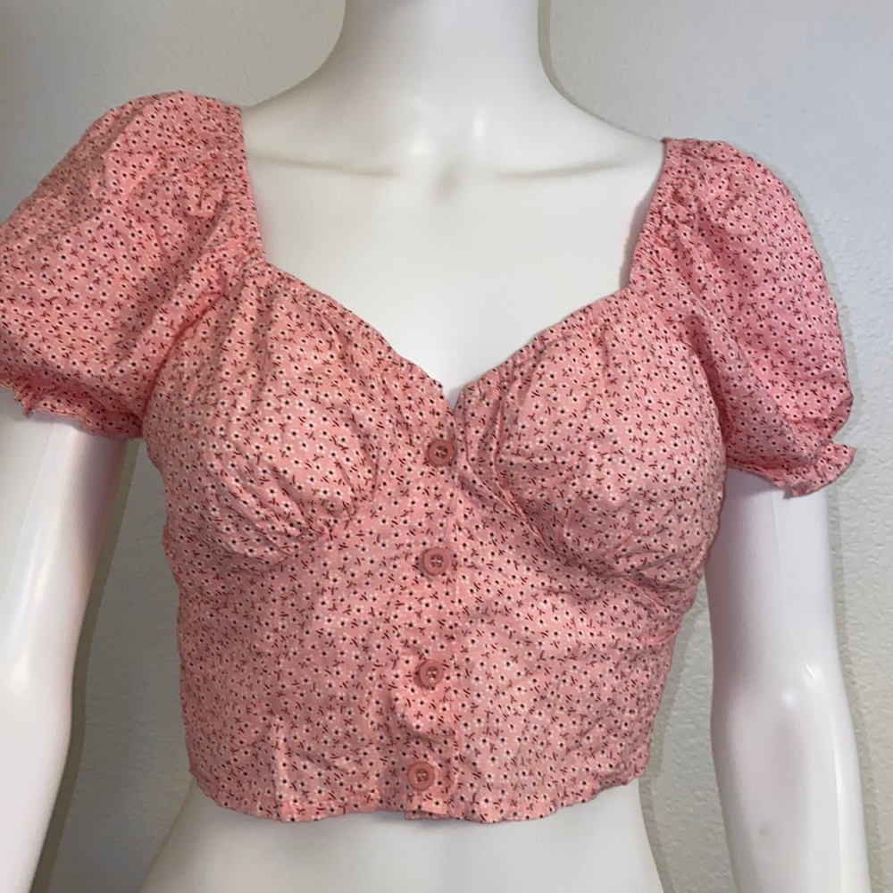 Pink floral cropped ruffled top from princess polly